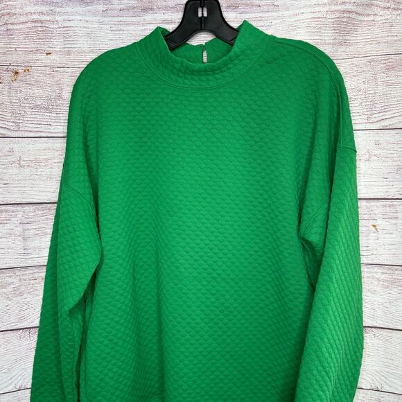 Jodifl Vibrant Green Embossed Mock Neck Textured Dot Sweatshirt Size Medium - Picture 6 of 10